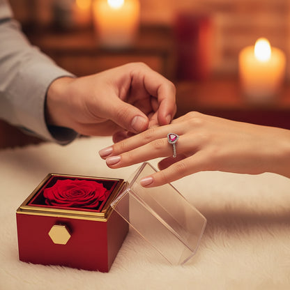 Rotating Eternal Forever Rose Box with Promise Ring Jewelry Box Valentine Wedding Birthday Gift Box for Women