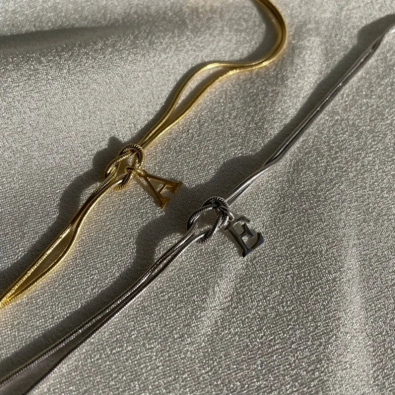 Custom Initial Love Knot Bracelet, Dainty Stainless Steel Couple Snake Chain Infinity Knot Bracelet Set, Handmade Christmas Gift