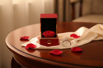 Rotating Eternal Forever Rose Box with Promise Ring Jewelry Box Valentine Wedding Birthday Gift Box for Women