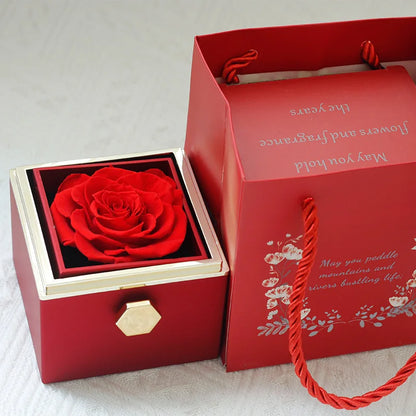 Rotating Eternal Forever Rose Box with Promise Ring Jewelry Box Valentine Wedding Birthday Gift Box for Women