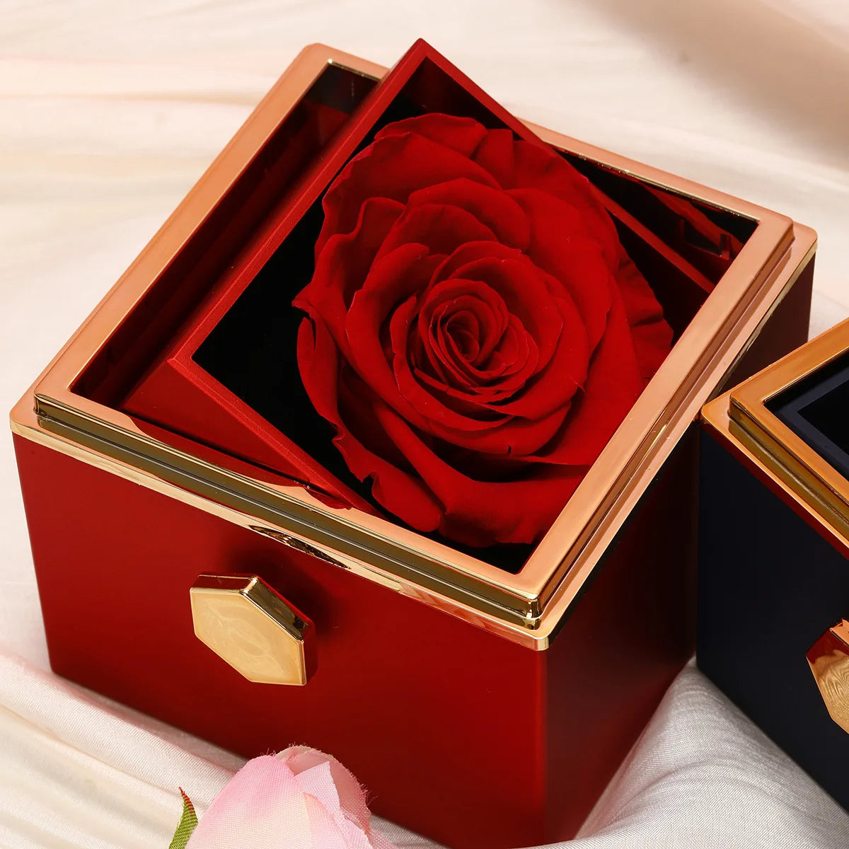 Rotating Eternal Forever Rose Box with Promise Ring Jewelry Box Valentine Wedding Birthday Gift Box for Women