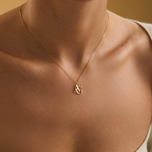 Double initial necklace, Personalized Couple Letter Necklace, Personalized initial Necklace, Logo initial Necklace , Gold Logo necklace